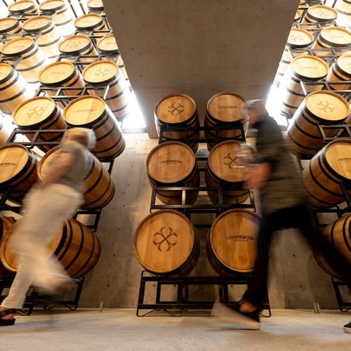 Barrel Wall in the Unsworth Vineyards wine cellar.
